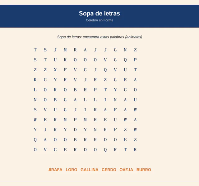 Ejemplo de actividad: Sopa de letras